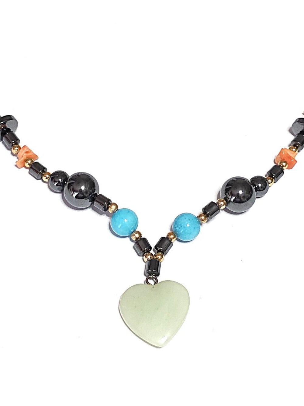 Hematite & gemstone heart pendant necklace